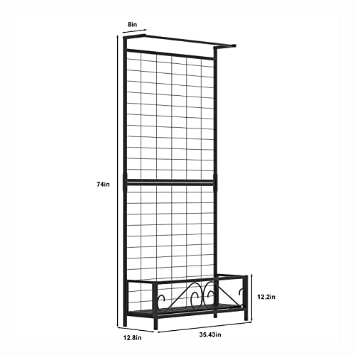 Zhongma Metal Planter with Trellis Raised Bed with Trellis for Vine Climbing Plants Flowers(12.8 x 35.43 x 74 in), 74 Inch Height Privacy Screen with Hanging Plant Pot Shelf - size: 12.8 x 35.43 x 74 in