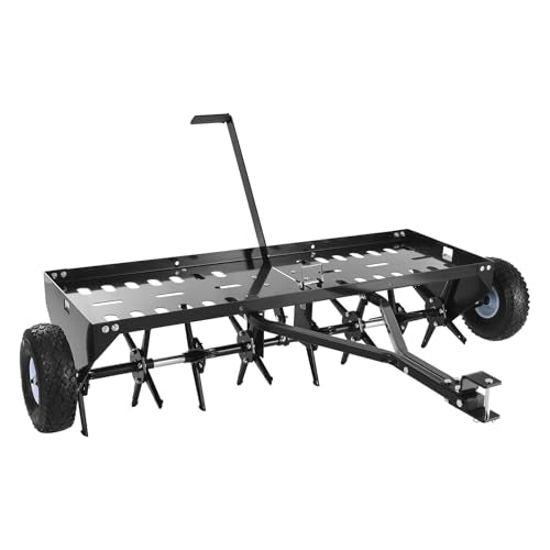 VEVOR Tow Behind Plug Aerator, 48 in Lawn Core Aerator Tool Universal Hitch, 150lbs Weight Capacity, Heavy Duty Pull Behind Spike Aerators with Tray & 10.6 in Wheels, for Farmland & Garden Tractors - style: Core Aerator (48in)