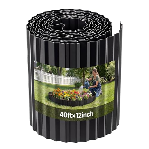 VEVOR Galvanized Steel Landscape Edging, 40 ft x 12 in Metal Edging for Landscaping with Gloves, Easy-to-Install Bendable Metal Strips, Heavy Duty Metal Garden Edge Border for Flower Bed, Yard Pathway - color: Black, size: 40 ft x 12 in