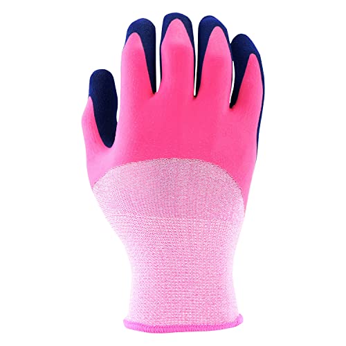 Miracle Gro Women's Double Dipped Sandy Foam Latex Gardening Work Gloves, Water Resistant, Excellent Grip Pink/Purple, Medium - size: Medium (Pack of 2)