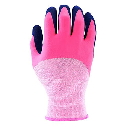Miracle Gro Women's Double Dipped Sandy Foam Latex Gardening Work Gloves, Water Resistant, Excellent Grip Pink/Purple, Medium - size: Medium (Pack of 2)
