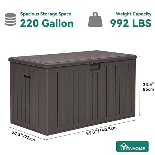 YITAHOME 220 Gallon Double-Wall Deck Box with Divider & Side Handles - color: Brown, size: 220 Gallon