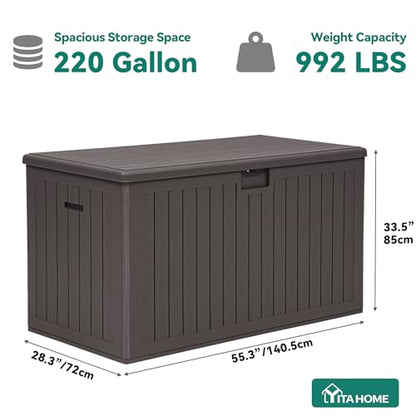 YITAHOME 220 Gallon Double-Wall Deck Box with Divider & Side Handles - color: Brown, size: 220 Gallon