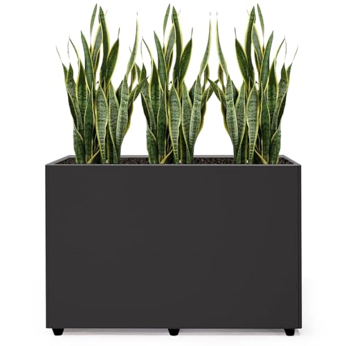 Planter Box Rectangular Block - 24×16×12IN Galvanized Steel Metal Long Box Planter Easy Installation Modern Outdoor Tall Planters All-Weather Use with Drainage Holes for Patio/Porch(Black) - color: Black, size: Mid-Assemble