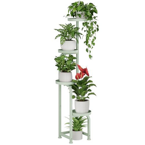 Bamworld Corner Plant Stand Indoor Outdoor Tall Metal Flower Pot Stands - color: Mint Green, style: Spiral 4Tier