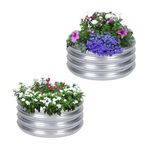 PINPON 2-Pack Galvanized Garden Bed 2x2x1ft Round Planter & Fire Pit Ring - size: 2P-2x2x1ft