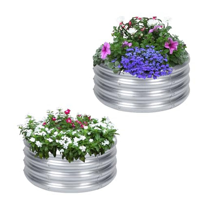 PINPON 2-Pack Galvanized Garden Bed 2x2x1ft Round Planter & Fire Pit Ring - size: 2P-2x2x1ft