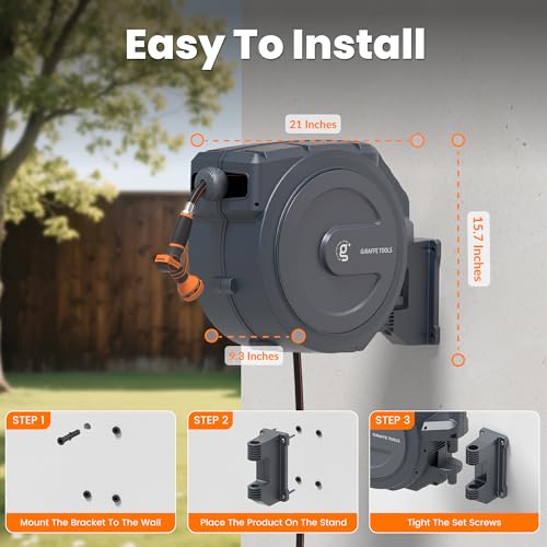 Giraffe Tools Retractable Hose Garden Reel 1/2"100FT Wall Mount Auto Rewind - size: 1/2 100FT