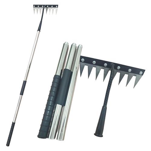 Weed Puller Tool with Stainless Steel Long Handle,Heavy Duty Rake Garden
