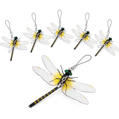 Hanging Dragonfly Ornaments, 6-Piece Garden Decor with Loops & Safety Pins