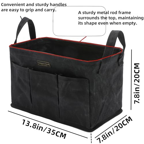 Storage Tool Case, 13.8 x 7.8 x 7.8 Inches, Rectangular Waxed Canvas Fabric Collapsible Tool Bag with Handles for Tools,Wrench Set,Screwdrivers (Black) - color: Black-Single