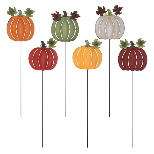 hogardeck Fall Decorations for Home Outdoor, 6 PCS Metal Pumpkin Decorative Garden Stakes for Thanksgiving Decorations, Yard Signs for Garden Home Lawn Patio - color: Earthy-2263