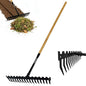 Garden Rake, 60" Wooden Handle with 17-Tine Metal Bow Rake, Secure Fit