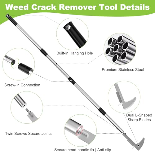 Crack Weeder Crevice Weeding Tool with 22'' to 64'' Adjustable Long Handle
