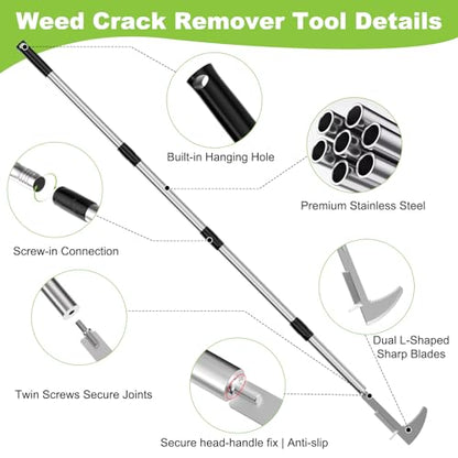 Crack Weeder Crevice Weeding Tool with 22'' to 64'' Adjustable Long Handle