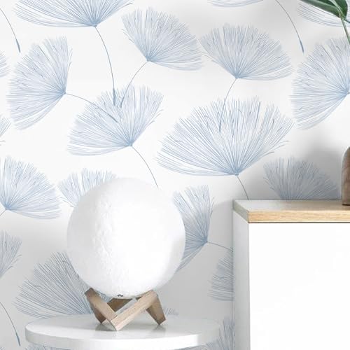 Safiyya Dandelion Peel and Stick Wallpaper Blue and White Modern 197"x17.3" Contact Paper Peel and Stick Wall Paper Self Adhesive Removable Wallpaper for Bedroom Bathroom Vinyl Roll - color: Light Blue and White, size: 17.3" x 197"