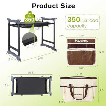 Garden Kneeler and Seat with Umbrella,Heavy Duty Gardening Bench and Stool - color: Beige & Brown
