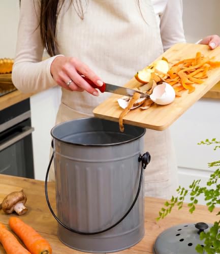 Plexon Countertop Compost Bin Kitchen with Lid, Gray 1.5 Gall - color: Gray