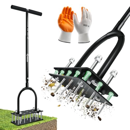 Saker Manual Lawn Aerator Tool with 15 Iron Spikes Black - color: Black