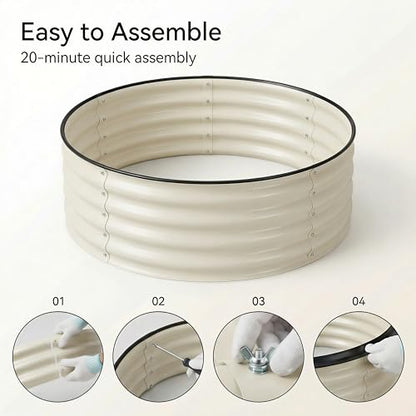 3Pcs Round Galvanized Raised Garden Bed 2x1 FT Metal Planter Box,White - color: White, size: 2x2x1FT(3Packs)