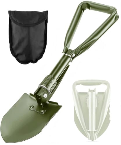 Folding Camping Shovel, 18.5" Lightweight High Carbon Steel Tool - color: Olive, size: 18.5'' Medium