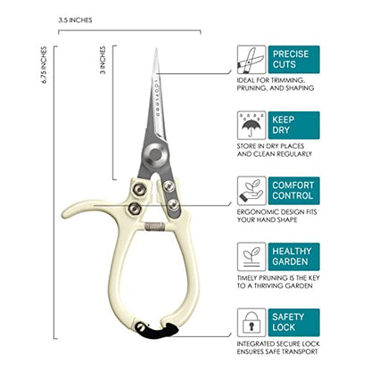 Precision Garden Trimming Scissors & Hand Pruner - Cream