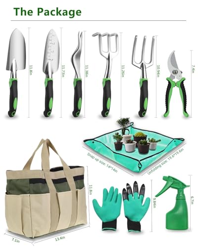 10PCS Heavy Duty Garden Hand Tools, Ergonomic Grip