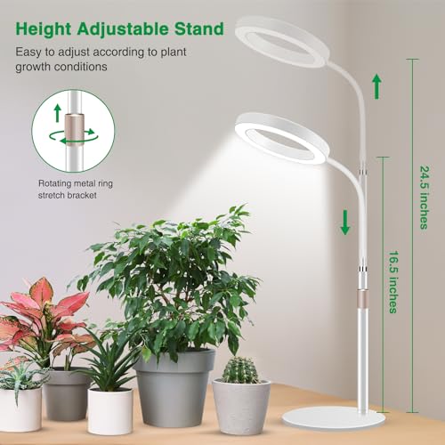Aumtrly Desk Grow Light Full Spectrum with Base for Indoor Plants Growing - size: 1 head 24.5inch/white