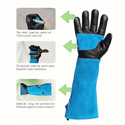 Cow Leather Adjustable Thorn Proof Gardening Gloves - color: Blue-cypress, size: Medium