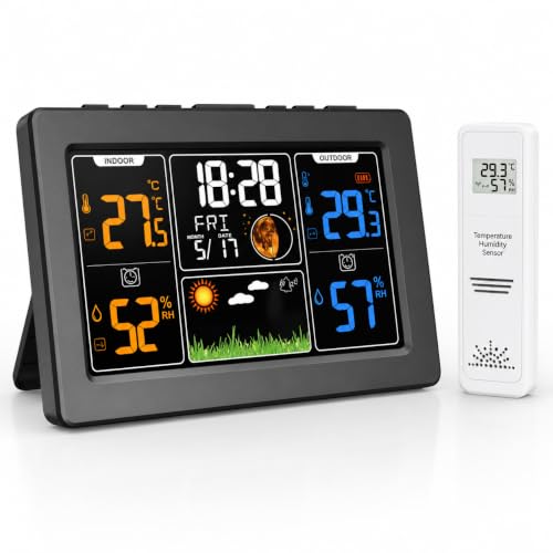 Wireless Weather Station with Outdoor Sensor, Indoor Outdoor Thermometer Hygrometer with Color LCD Display, Weather Forecast, Barometric Pressure, Temperature Humidity Monitor - style: GA-201C