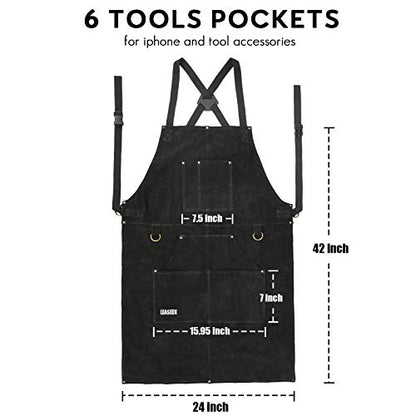 LeaSeek Leather Welding Apron, Heat & Flame-Resistant, 6 Pockets - color: Black - 24"x 42"