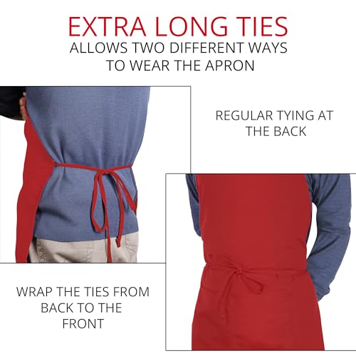 Utopia Kitchen Bib Aprons 2 Pack Adjustable With 2 Pockets - color: Red