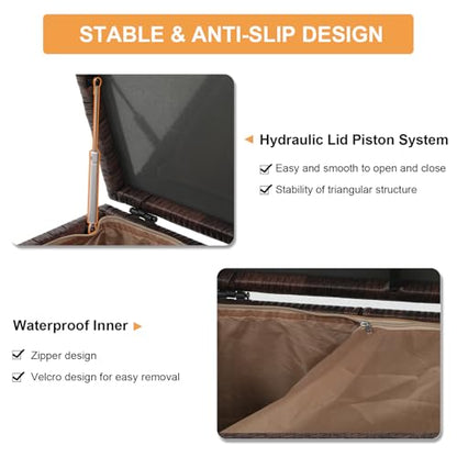 Super Patio 120 Gallon Wicker Outdoor Storage Box w/Waterproof Liner, Brown