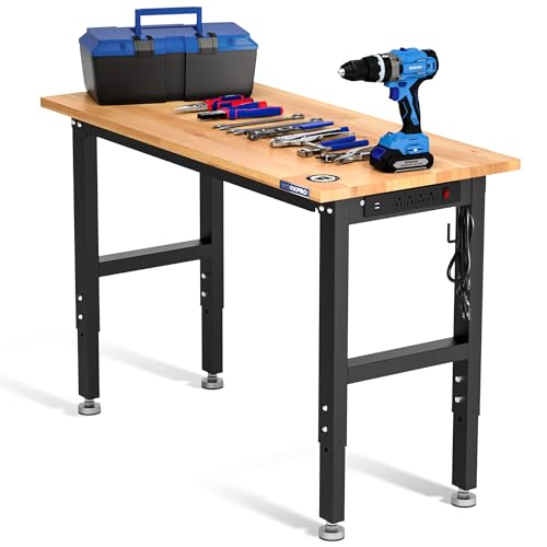 WORKPRO 48" Adjustable Garage Workbench, Rubber Wood Top, 1500 LBS