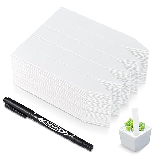 Homenote 200-Pack 4-Inch Waterproof Plastic Plant Labels with Marker, White