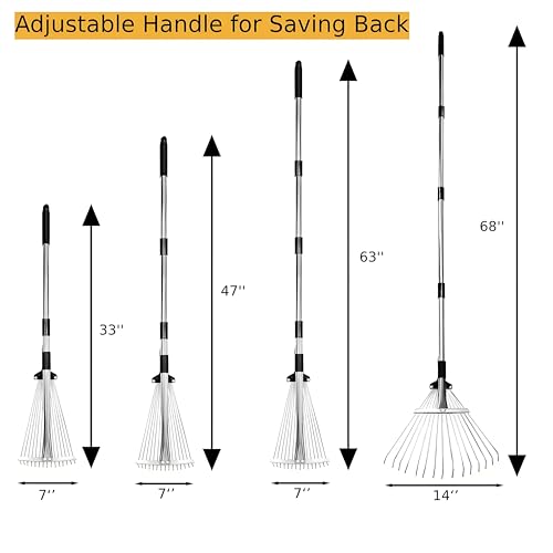 Adjustable Leaf Rake & 53 Gallon Bag, 33-68" Extendable Telescoping Yard