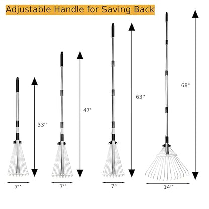 Adjustable Leaf Rake & 53 Gallon Bag, 33-68" Extendable Telescoping Yard