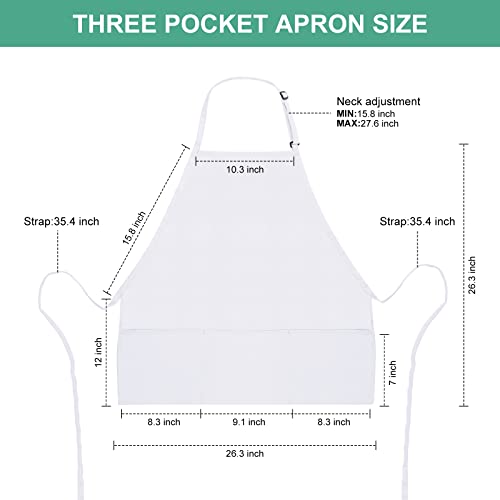 Jubatus 2 Pack 3 Pockets Adjustable Bib Apron Chef Kitchen Cooking Aprons for Women Men, White - color: White