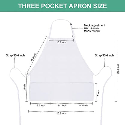 Jubatus 2 Pack 3 Pockets Adjustable Bib Apron Chef Kitchen Cooking Aprons for Women Men, White - color: White