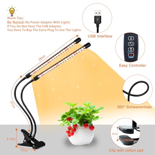 Grow Lights for Indoor Plants, Full Spectrum Dual-Head Clip Plant Lights - size: Red+White-2 Head 2 Pack