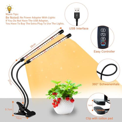 Grow Lights for Indoor Plants, Full Spectrum Dual-Head Clip Plant Lights - size: Red+White-2 Head 2 Pack