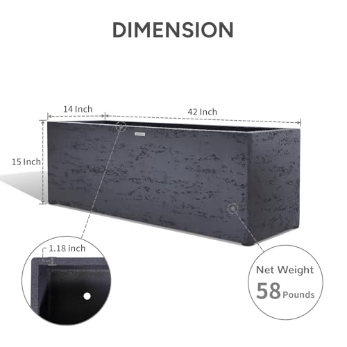42" Large Rectangular Planter - Handmade Fiberglass Composite - color: Charcoal Gray, size: Large