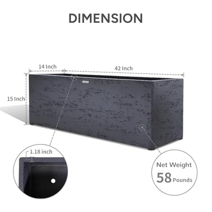 42" Large Rectangular Planter - Handmade Fiberglass Composite - color: Charcoal Gray, size: Large