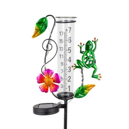 Solar Rain Gauge Outdoor - 7-Inch Glass Tube - color: Green-Frog
