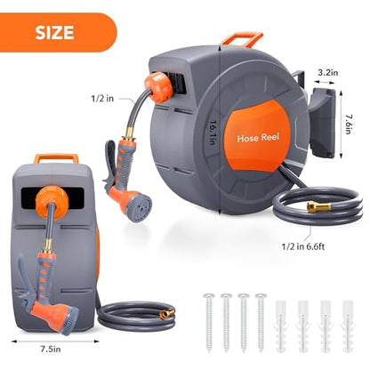 Retractable Garden Hose Reel, 72ft Slow Rewind Wall Mount - size: 72FT