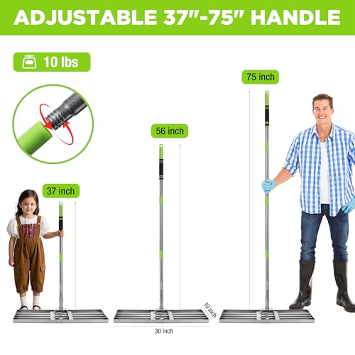WORKPRO Lawn Leveling Rake, 30"x10" Rake with 6FT Adjustable Handle - size: 30''x10''-6FT