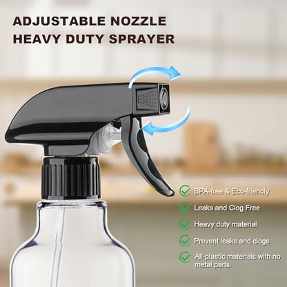 12oz/350ml Plastic Spray Bottles 1 Pack, Adjustable Mist/Stream - color: 16.9oz-BlackClear