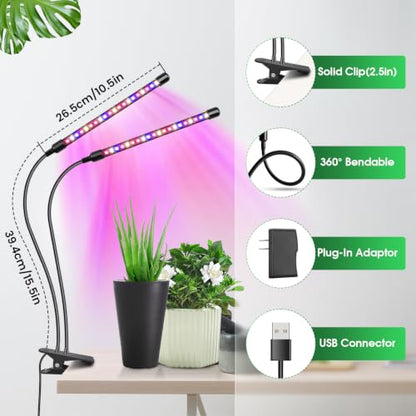 Wolezek Clip on Grow Lights for Indoor Plants, Red Blue Full Spectrum - color: Red/Blue-2-Head