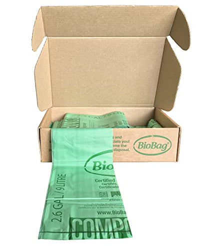 2.6 Gallon Compostable Food Scrap Bags by BioBag, 100 Count, BPI Certified, Meets ASTM D6400 Standards, Made in USA, Kitchen Counter Bin Liners - style: 2.6 Gallon