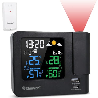 Geevon Projection Alarm Clock for Bedroom Ceiling with Weather Station
